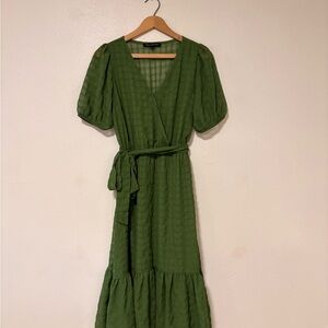 Maeve Olive Green Wrap Maxi Dress with Puff Sleeves